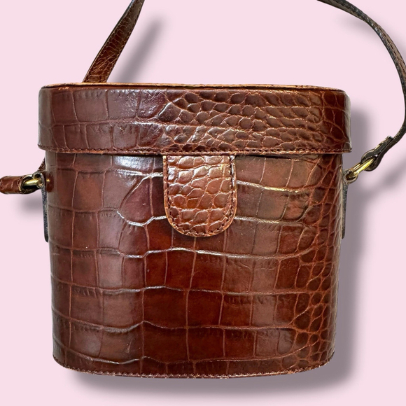Vintage Gusto Made In Italy Croc Embossed Leather Crossbody Bag 1970s/80s Purse - Picture 2 of 9